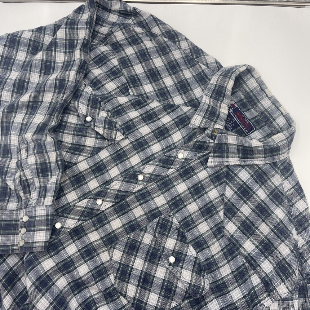 Williams Bay Mens Plaid Western Snap Front Shirt Blue White 3XT Tall Cotton